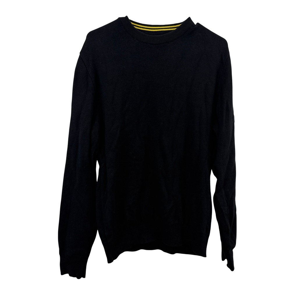 Barbour International Sweater Mens Large Black Crew Neck Cotton Pullover Logo
